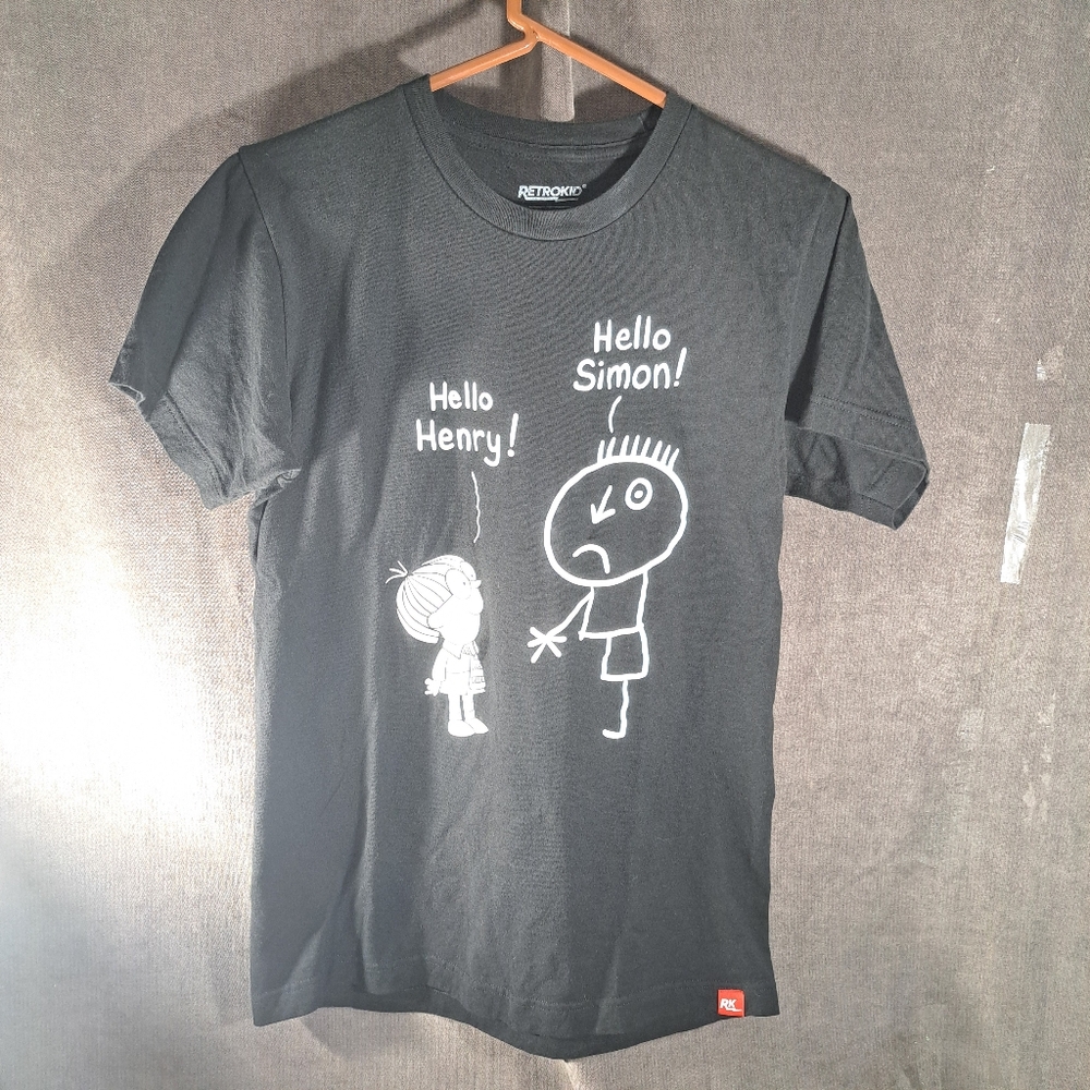 Retrokid Simon In The Land of Chalk Drawings Black Graphic TV Series Tee VG+ S